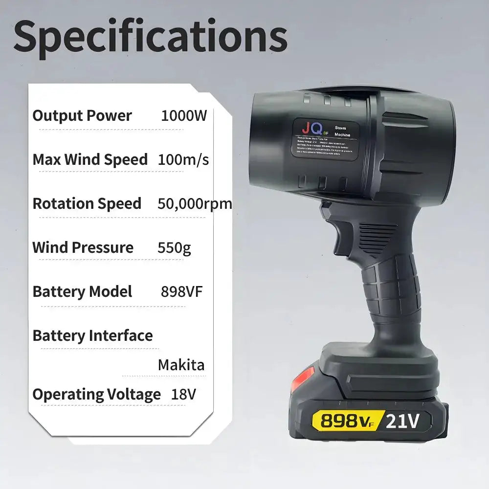 Powerful Air Blower Turbo Fan with Thrust 550g to Cleaning Fallen Leaves, Snow and Sand with 21V Makita-Style Battery