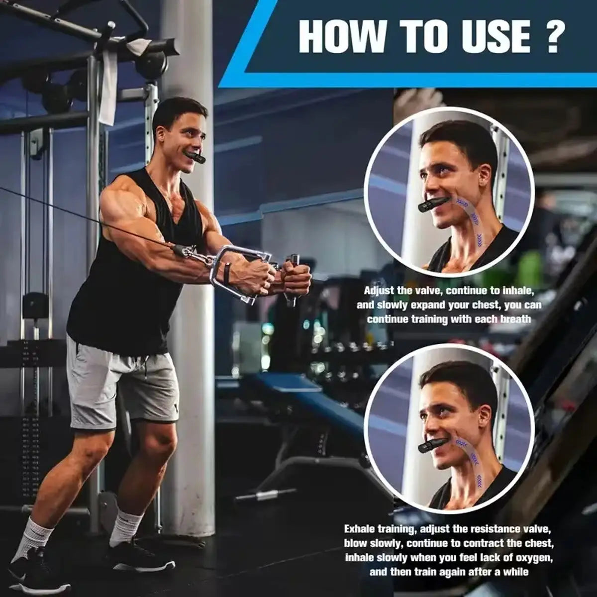 Portable Respiratory Trainer with Adjustable Resistance Ergonomic Blow Mouth for Adults Athletes Gyms Travel Home Exercise - Lun