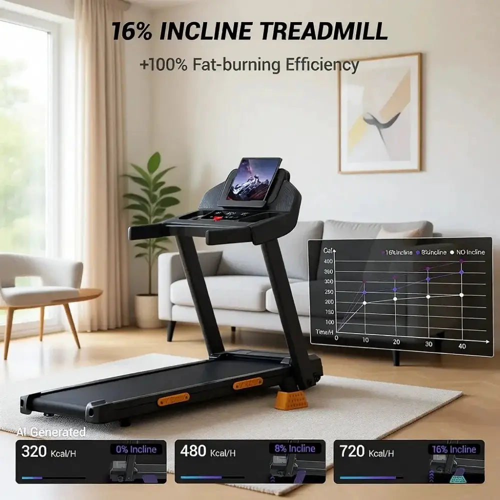 Compact Incline Treadmill with 3 LED Display, Foldable Walking Pad and 400LBS Capacity