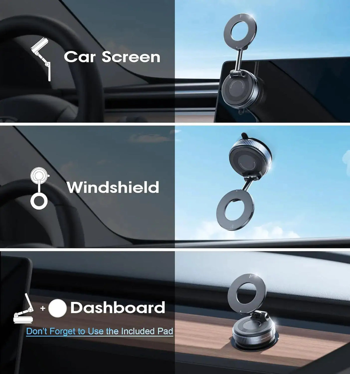 Folding Strong Magnet Magnetic Phone Holder 360° Rotation Desk Car Vacuum Suction Windshield Dashboard Mobile Holder