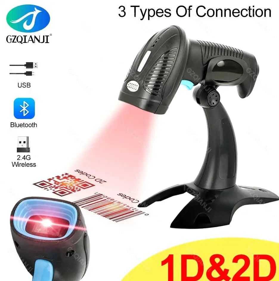 3 In 1 Wireless Bluetooth USB Barcode Scanner Portable Reader