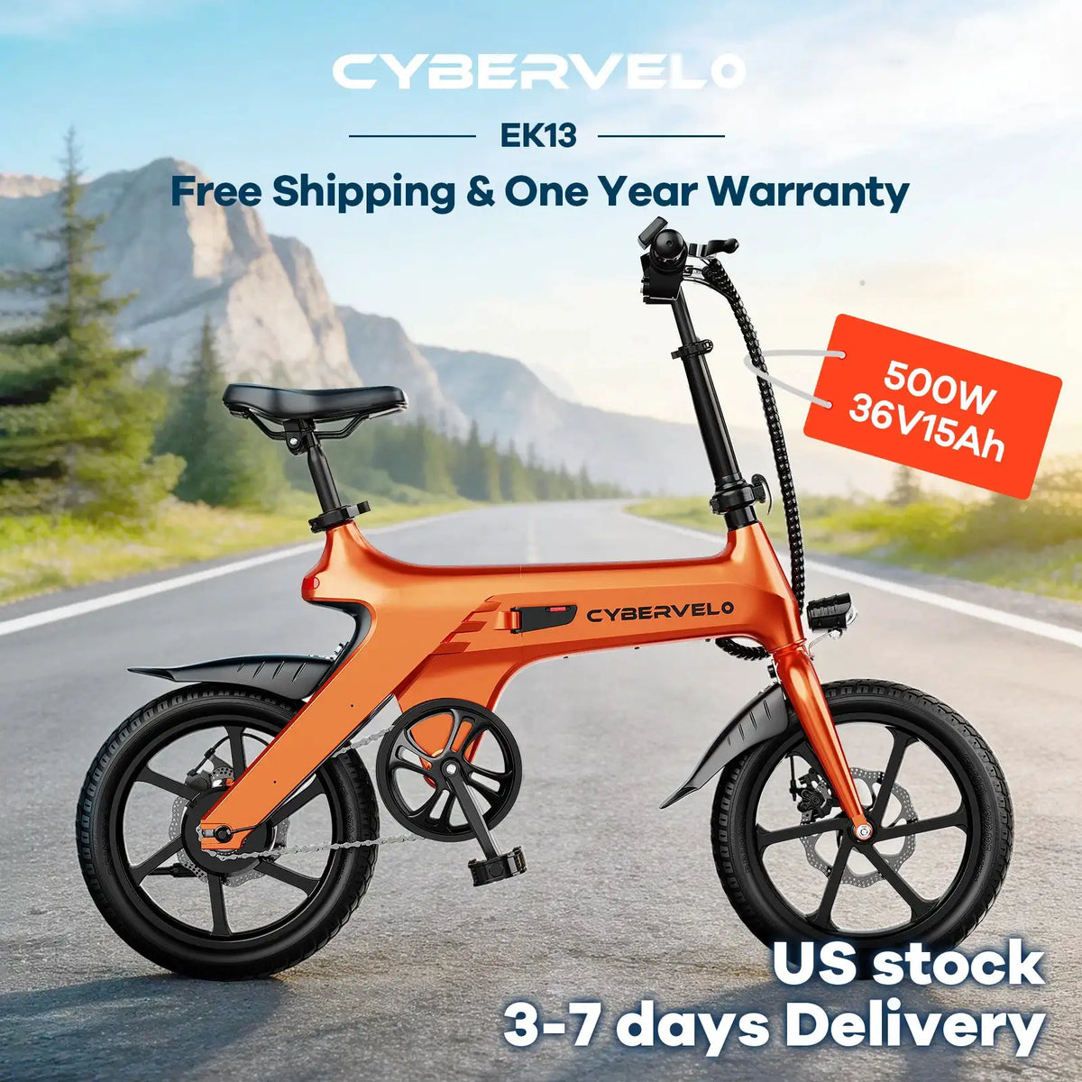 Cybervelo 500W Peak Motor Foldable E-Bike Adult City Travel Electric Bike 20MPH Ultra Light Long Range Commuter EK13