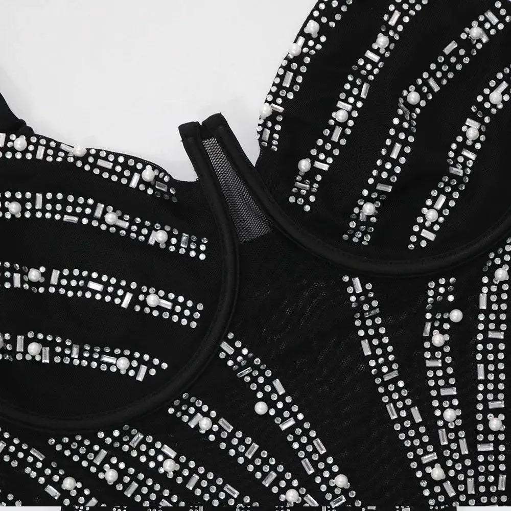 Rhinestone Mesh Tassel Diamonds Dress Elegant Evening
