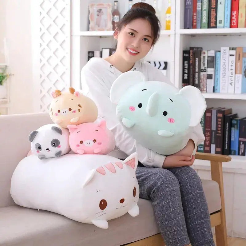 Cartoon Animal Plush Toy Set Cat Rabbit Dog Penguin Pig Frog