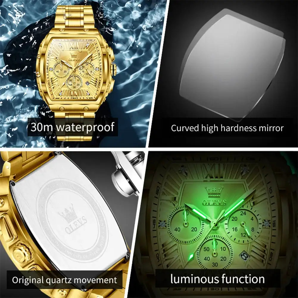 OLEVS 5639 Classic Men's Watch Auto Date Timing Code 24 Hour Stainless Steel Waterproof Luminous Quartz Wristwatch For Men