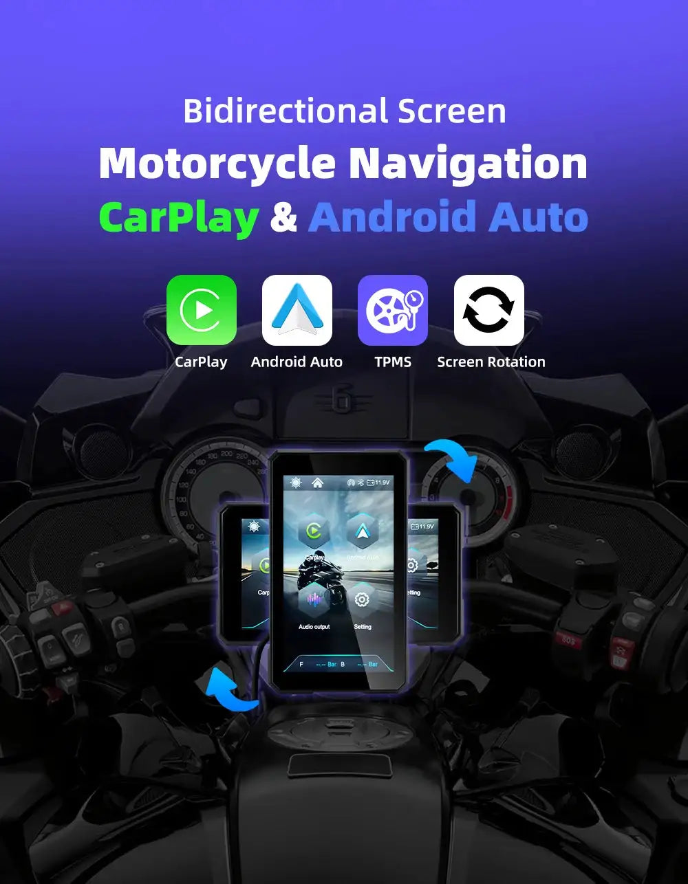 5" Smart Motorcycle Display, Wireless CarPlay & Android Auto,Navigation Support, Siri & Google Assistant, IP67 Waterproof