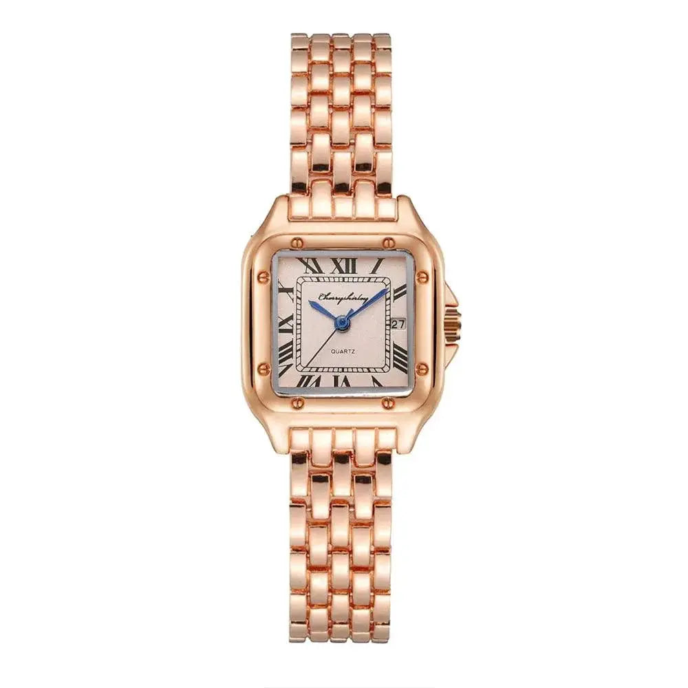Square Roman Quartz Watch Stainless Steel Timepiece Gift