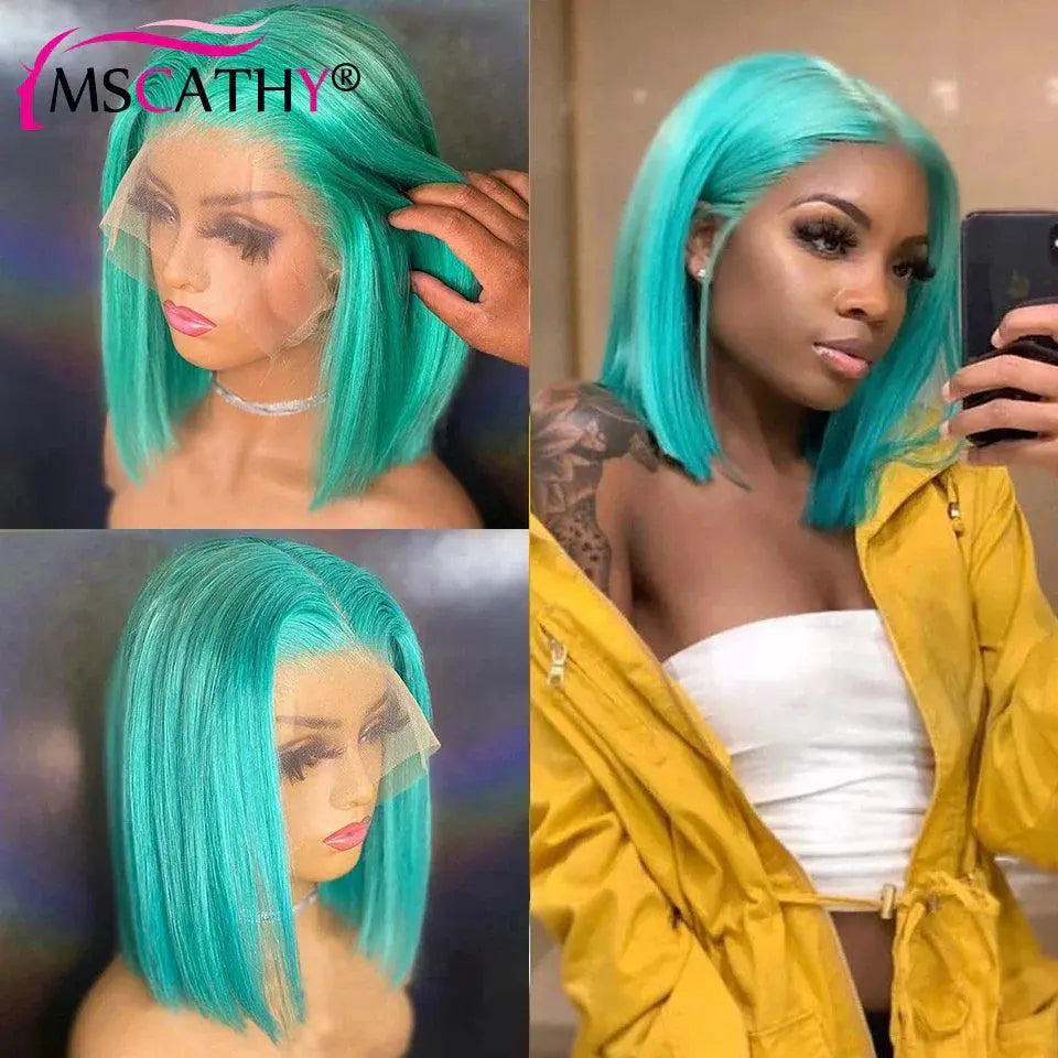 Mint Green Bob Wig 613 Blonde Lace Front Human Hair