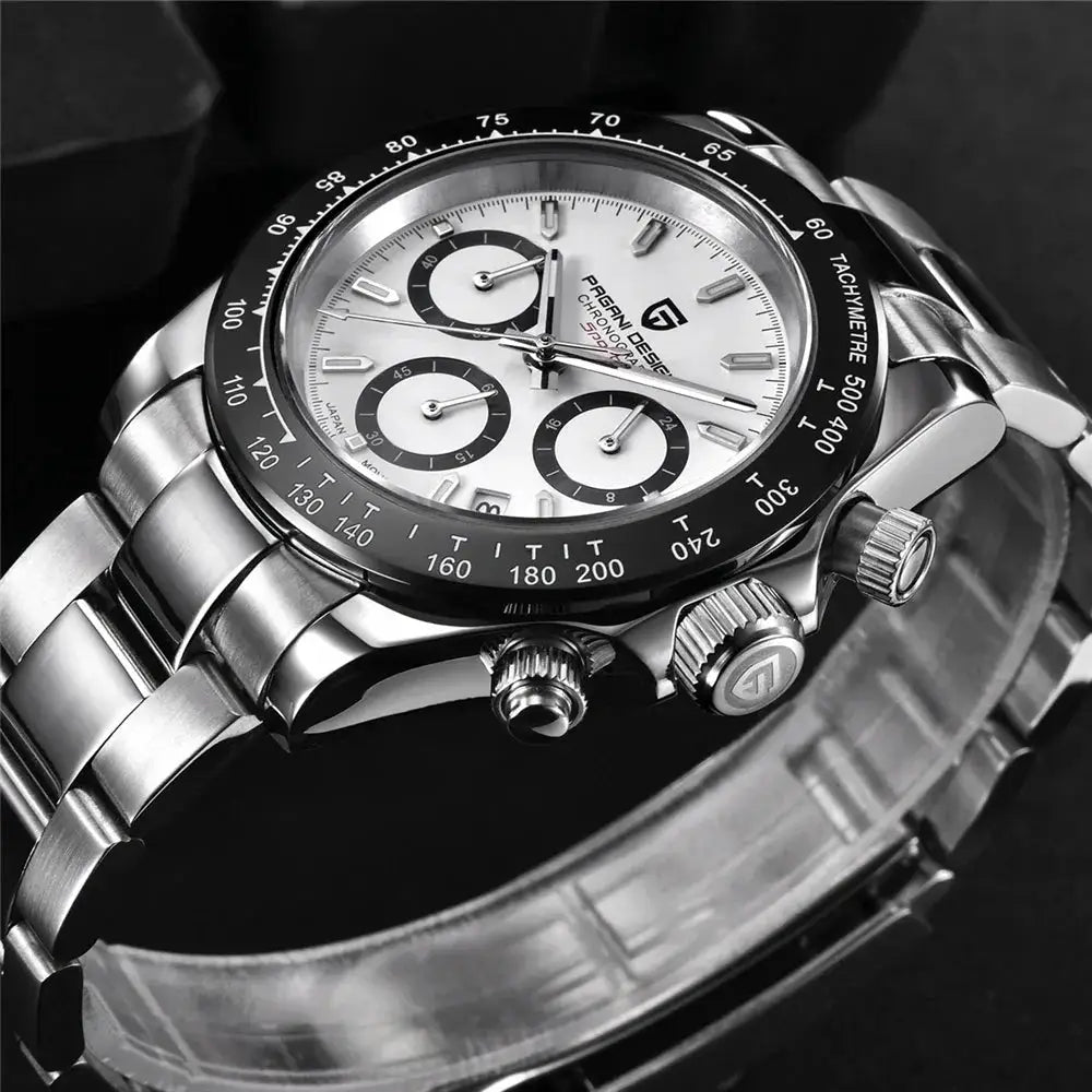 PAGANI DESIGN PD1644 Men's VK63 Quartz Chronograph Watch Sapphire Glass Stainless Steel 100M Waterproof Sport Wristwatch