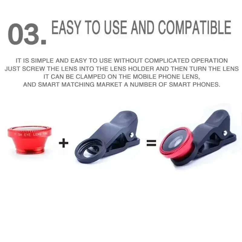 3in1 Fisheye Lens For Phone 0.67x Wide Angle Macro Kit