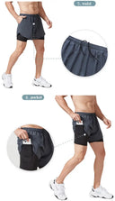 Men Quick Dry Double Layer Running Shorts Black