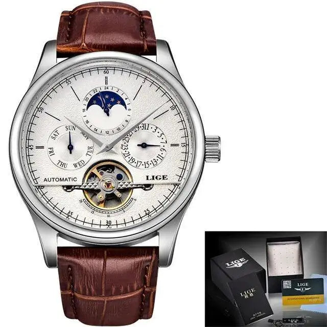 LIGE Tourbillon Watch Automatic Movement Timepiece