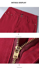 Spring Men's Slim Jeans Classic Style Straight Elasticity Cotton Denim Pants Male Brand Trousers Wine Red Black White