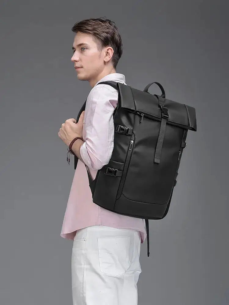 EURCOOL Large Capacity Laptop Bag Mochilas Men's Backpack Waterproof Rollup Backpack Women Travel Expandable USB Charging