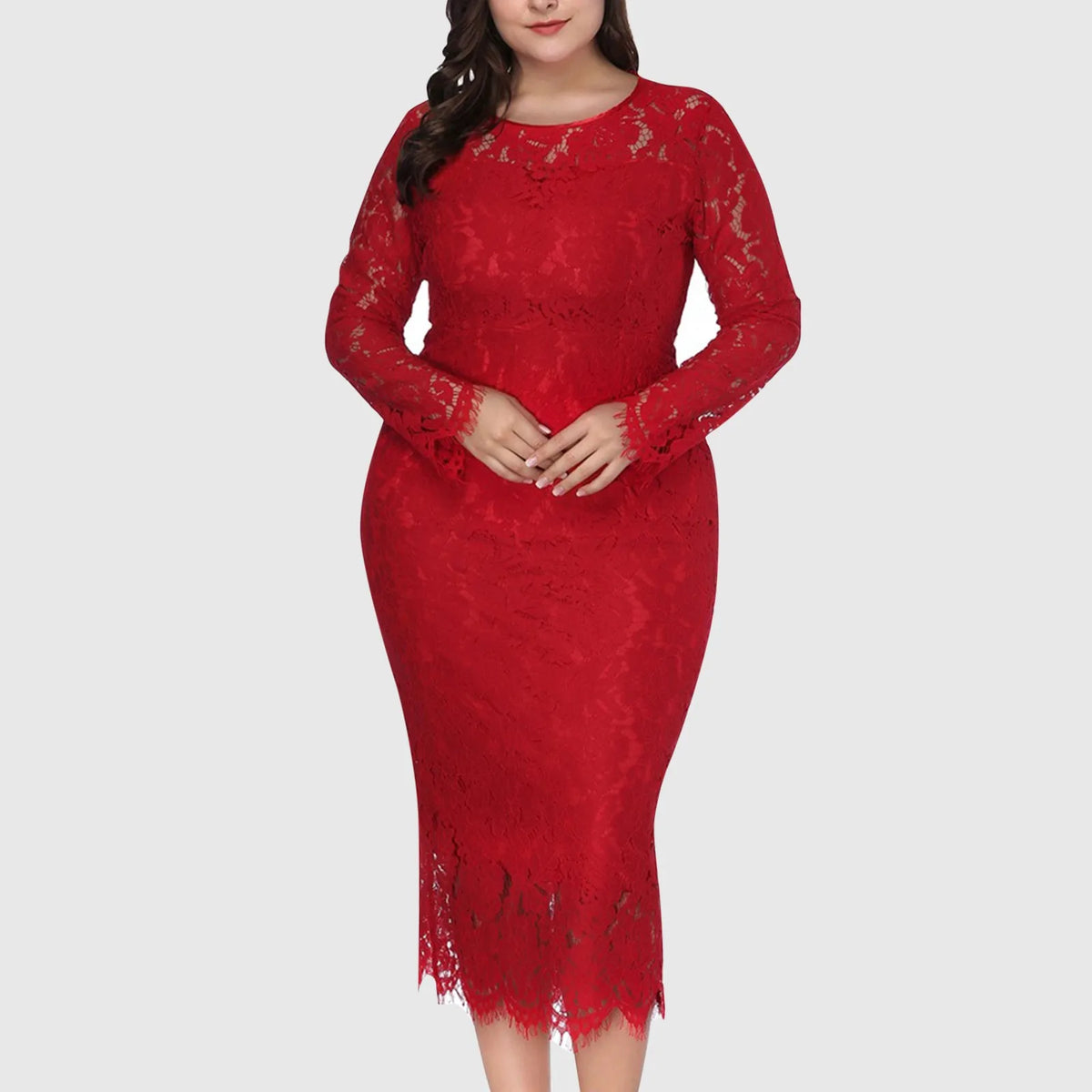 Round Neck Lace Midi Dress