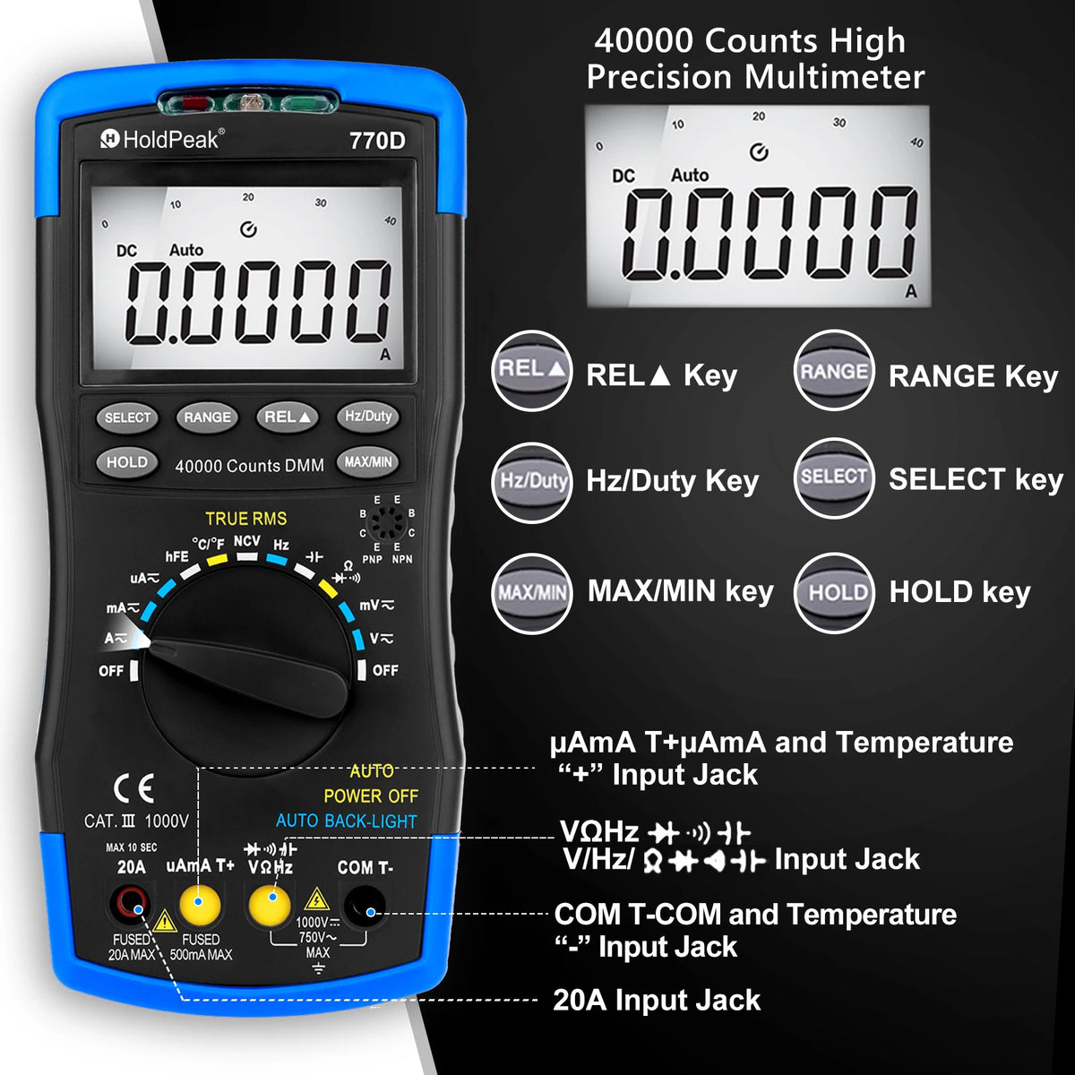 Digital Multimeter Auto Range TRMS DC AC Meters , Counts Tester — product view 2