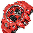 Sports Watch Red Dual Display Stylish Military Timepiece