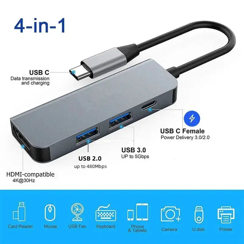 6/5/4/3 Ports USB C Hub to 4K HDMI-Compatible USB 3.0 2.0 HUB 4K 30Hz PD Fast Charge Charging Docking for MacBook iPad Samsung