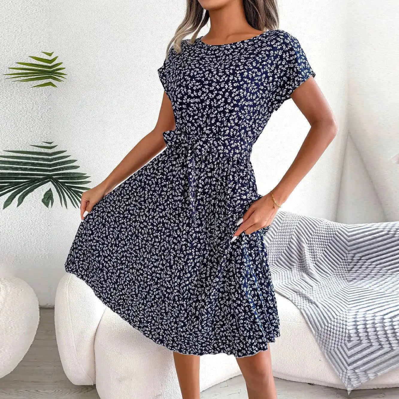 Floral Pleated High Waist Dress Chic Womens Fashion Piece
