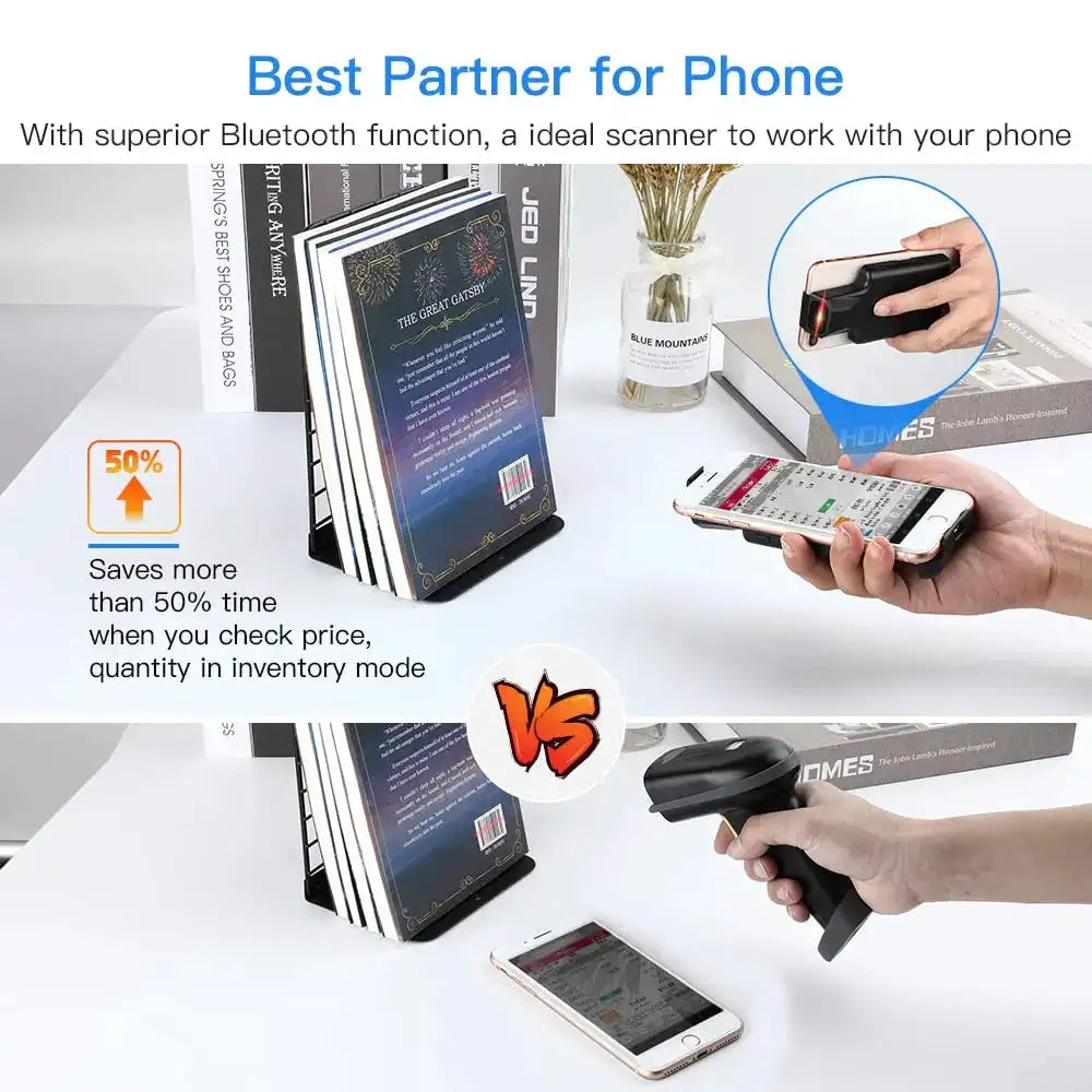 Eyoyo EY-017 Back Clip Bluetooth Barcode Scanner Portable 1D 2D QR Wireless Bar Code Reader with 1600mAh Rechargeable Battery, Compatible with iPad, iPhone and Android, For Book Warehouse Inventory Management