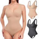 Deep V Neck Shapewear Bodysuit with Built-In Bra Slimming Thong Body Shaper