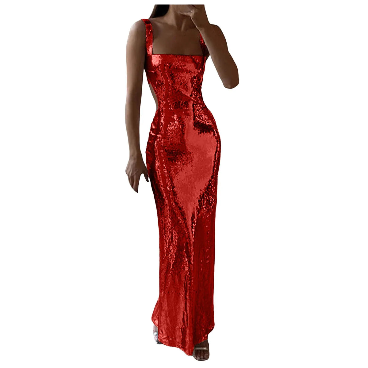 Silver Sequin Backless Maxi Dress