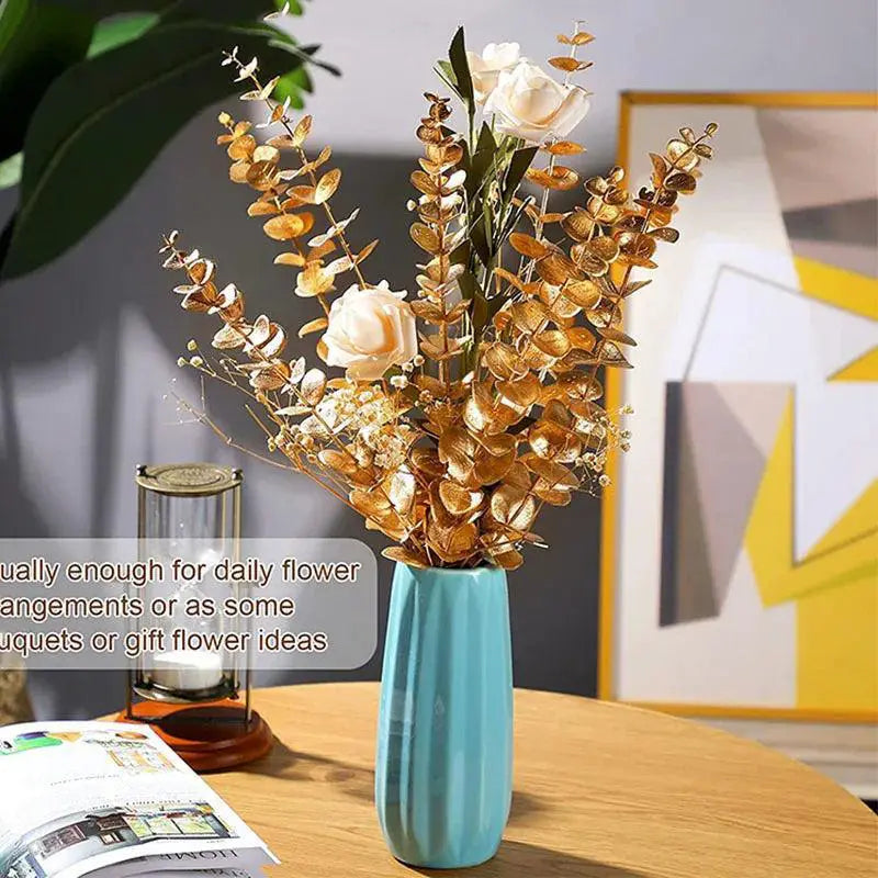 Stylish Gold Eucalyptus Leaves Artificial Plants 10 Pieces