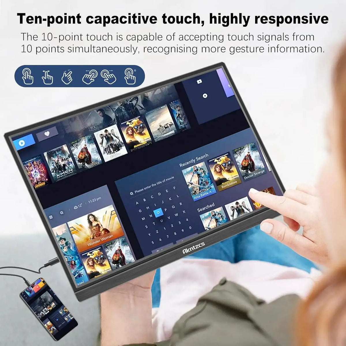 16 inch 1200P 100% SRGB HDR 10 Point Touch Screen Travel Monitor VESA Mounting Bracket, Suitable for Mobile Phones, PCs, and Mac