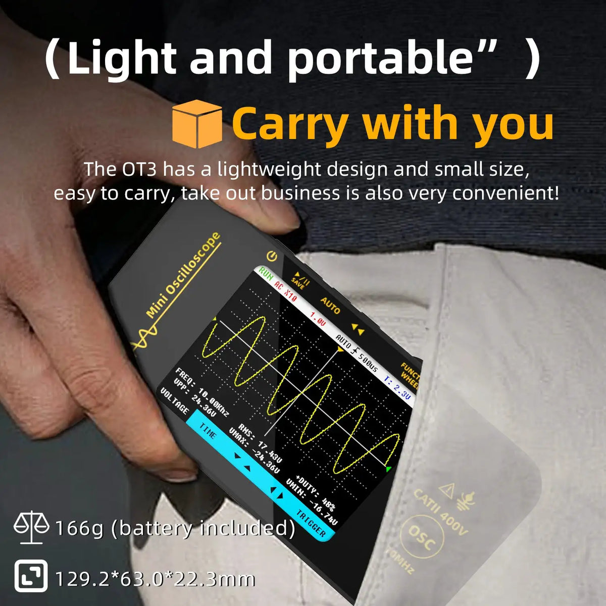 BSIDE OT3 Handheld Oscilloscope 3.2” TFT LCD Digital Scope Tester, 10MHz/48MSa/s,Potable Automotive Auto/Nomal/Single Trigger