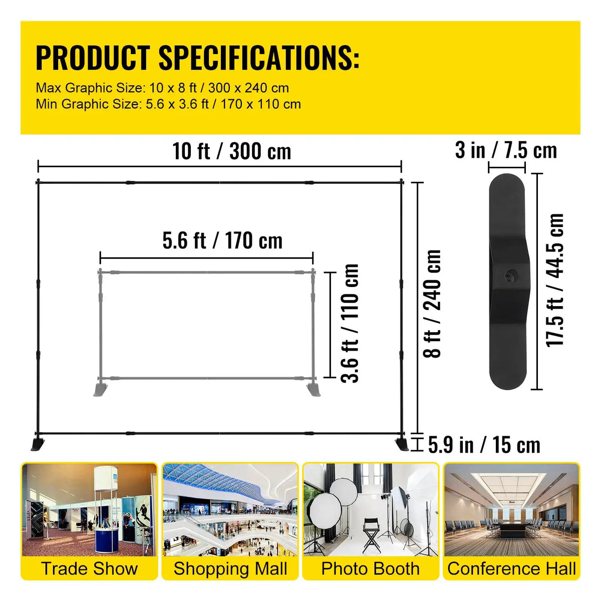 SucceBuy 3x2.4M Backdrop Background Stand Adjustable Telescopic Backdrop Banner Stand for Photocall Video Wedding Event Party