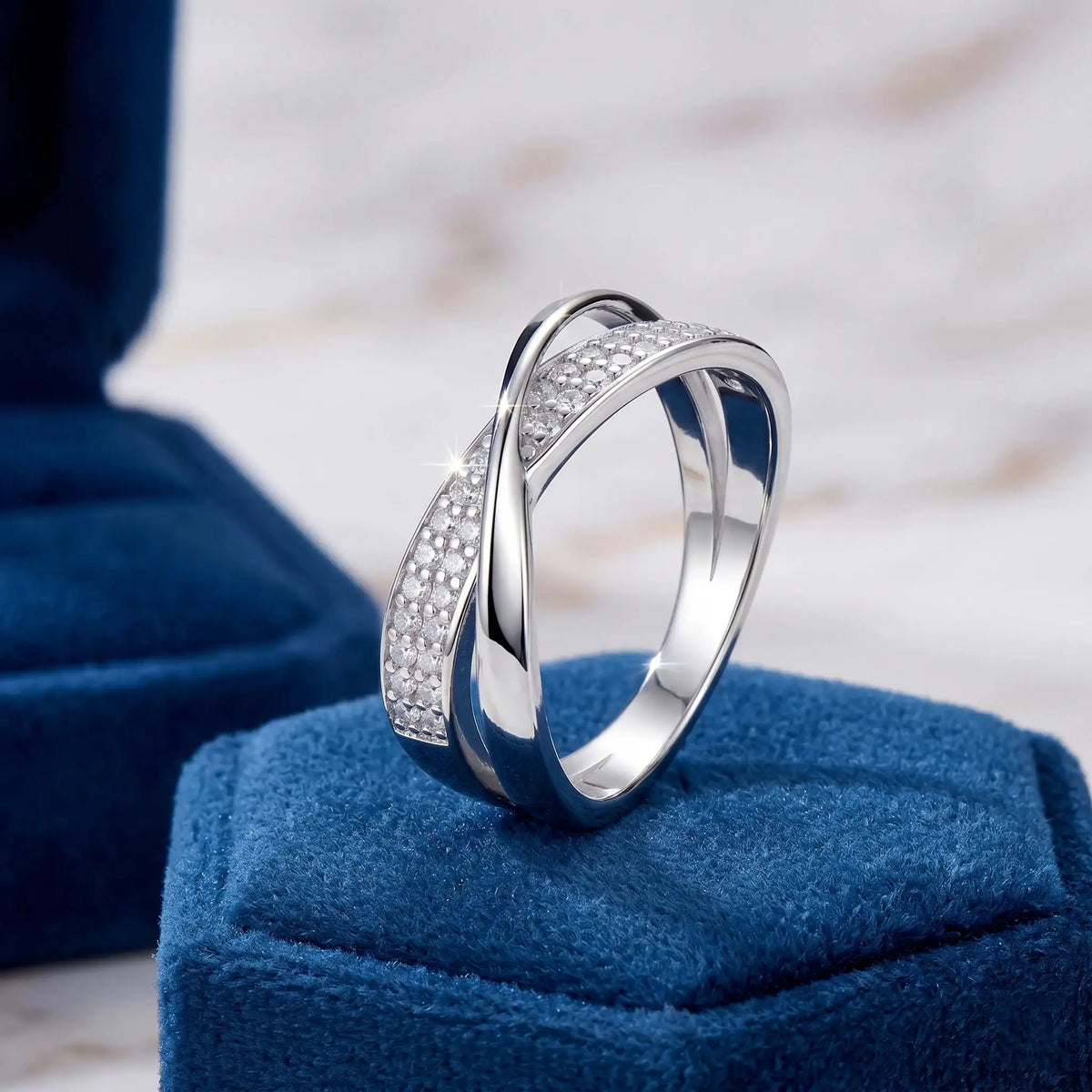 Cross Wrap Moissanite Ring Silver — product image 3