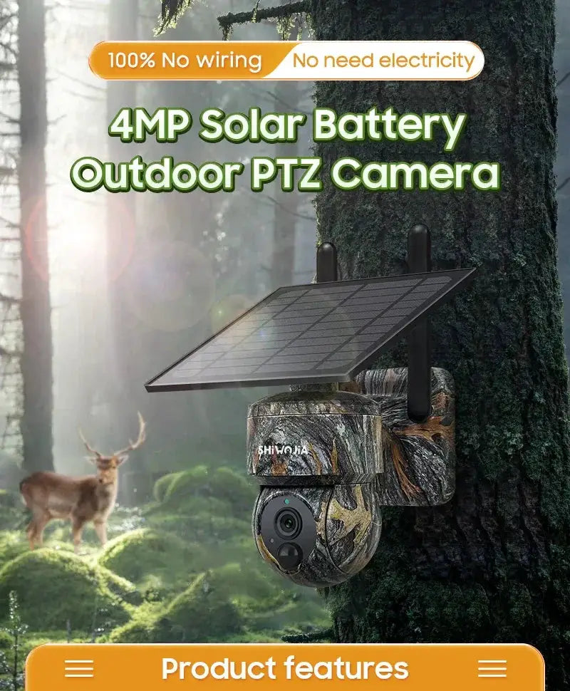 Shiwojia 4MP Camouflage Solar Camera 4G WiFi PTZ 360