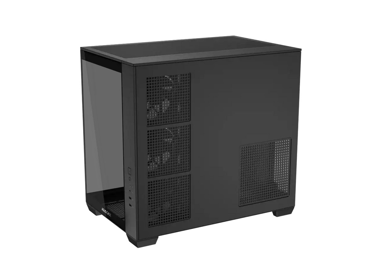 ASUS A32 PLUS Black ATX gaming PC case, support 360mm radiators and 420mm graphics cards, dual-chamber chassis for independent cooling zones, four pre-installed ARGB fans and clean cable management