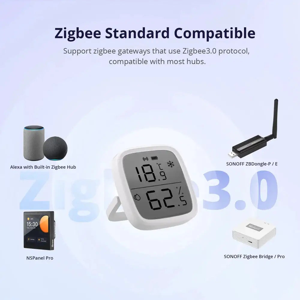 1-4PCS SONOFF SNZB-02D Zigbee LCD Digital Thermometer Smart Temperature Humidity Sensor APP Monitoring Work with Alexa Google