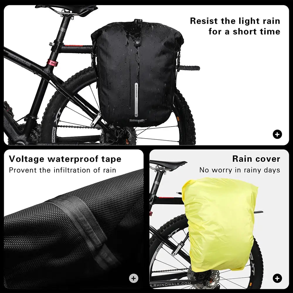 Rhinowalk Bicycle Bag&Pannier 100% Fully Waterproof 27L Big Bike Bag Capacity Multifunctional Rear Rack Pannier Bag Cycling Bags
