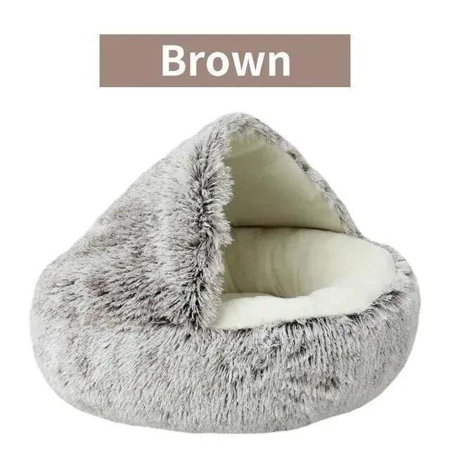 Round Plush Pet Bed With Cover 2-In-1 Nest For Small Dogs