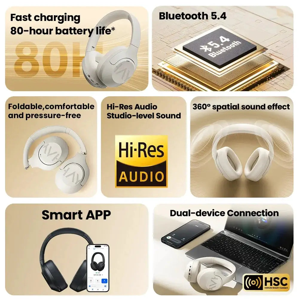 Haylou S30 Wireless Bluetooth 5.4 Headphones 80H Playtime