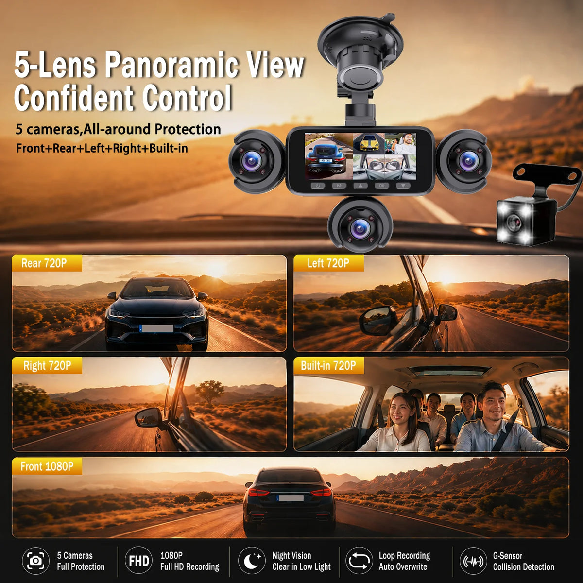 BCUOZ ° Dashcam Front Rear Left Right Car Cameras ° — product view 6