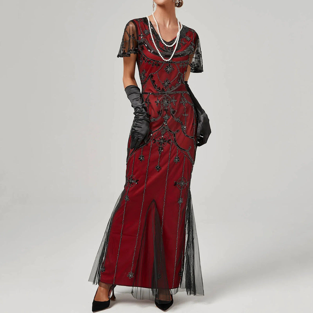Sleeveless Mesh Flapper Maxi Dress