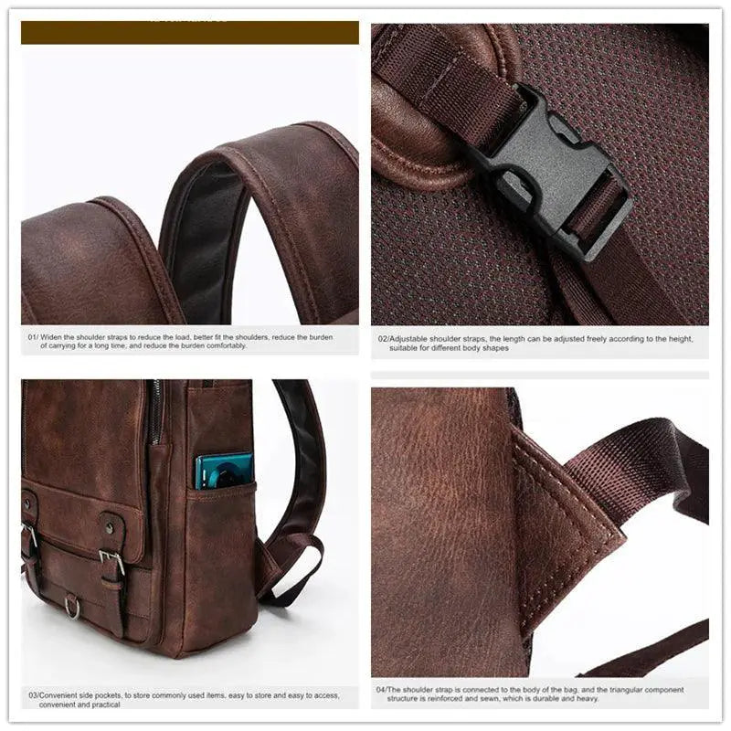 JEEP BULUO Fashion Leather Men Backpack Large Capacity Bag