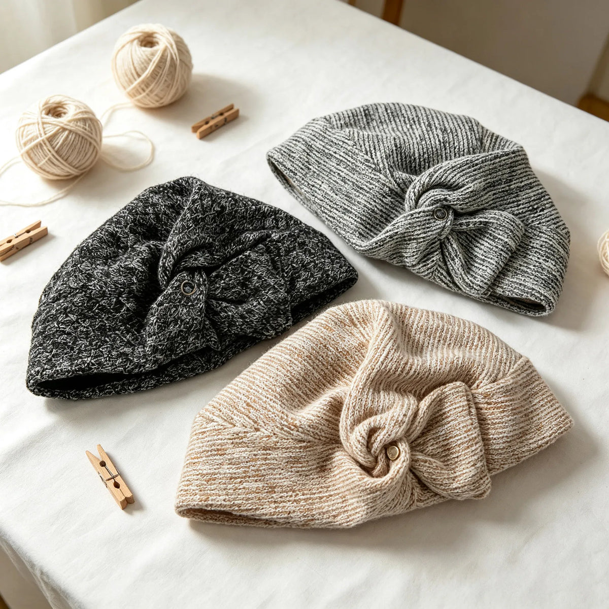 Side Bow Doublelayer Knit Beanie