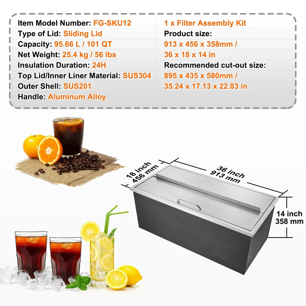 SucceBuy Drop in Ice Chest Stainless Steel Ice Cooler Commercial — product view 9