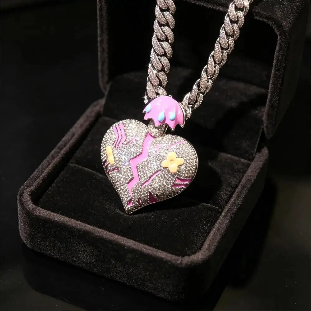 Gold Plated Broken Heart Charm Hip Hop Cuban Chain Necklace — product view 1