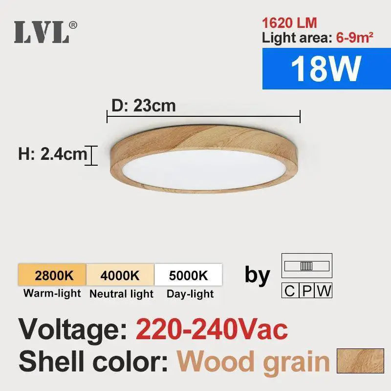 Golden Wood Grain LED Ceiling Light Modern Illumination