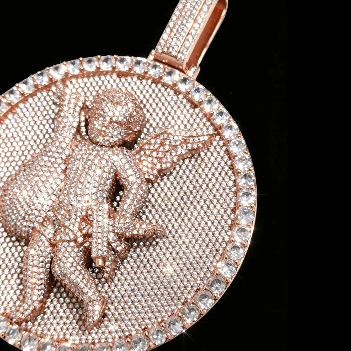 Gold Rose Gold Plated Cherub Angel Medallion Pendant Full Micro — product view 3