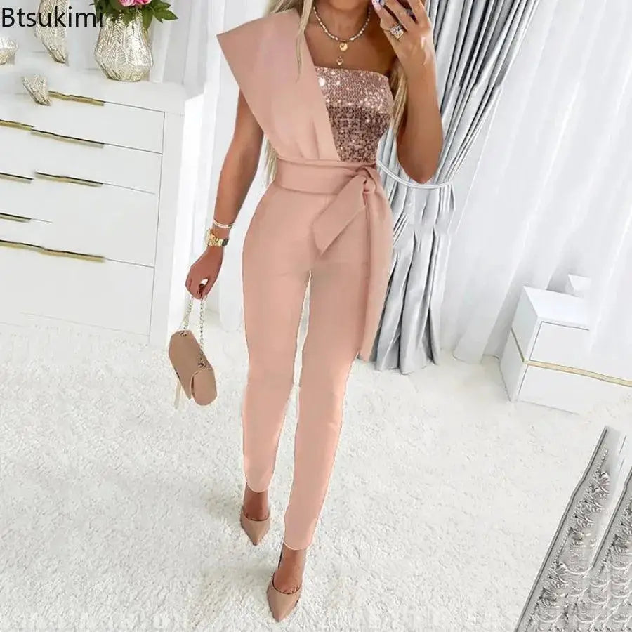 Sequin Patchwork Jumpsuit Sparkling Party Wear For Women