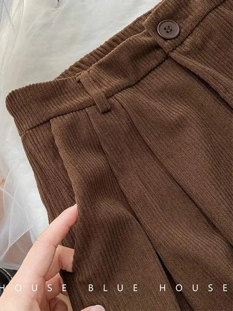 Vintage Corduroy Wide Leg Pants Korean Fashion Trousers