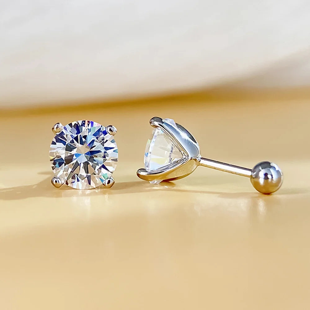 Round Moissanite Stud Earrings in Sterling Silver Classic — product view 3
