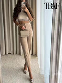 Vintage High Waist Zipper Pencil Pants Classic Women's Trousers