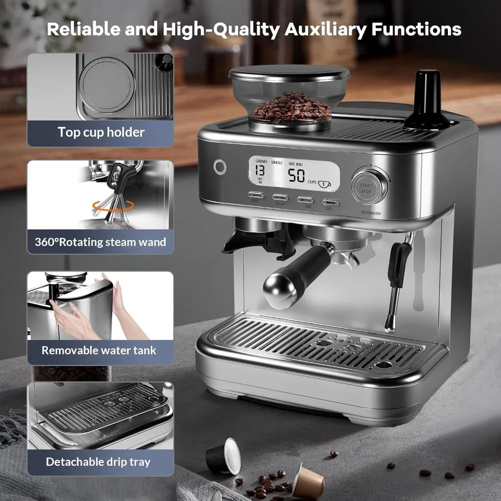 Espresso Coffee Machine Temperature Adjustable with Built-in Bean — product view 5